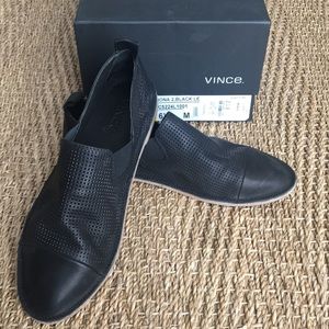 Vince Black Leather Perforated Loafers
